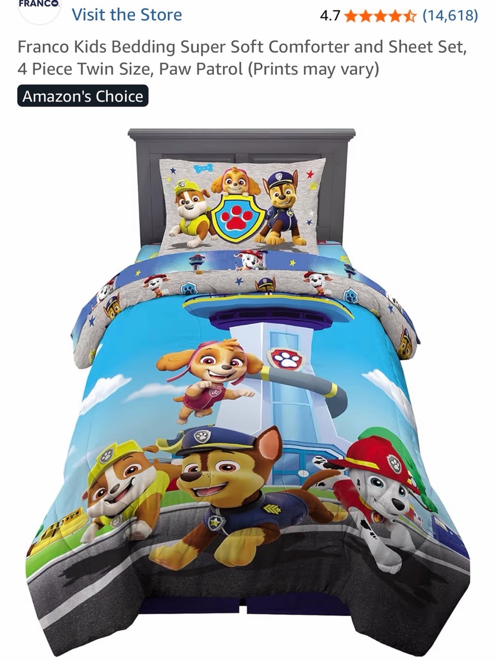 Paw Patrol Kids Bedding Super Soft Comforter and Sheet Set,4 Piece Twin Size,